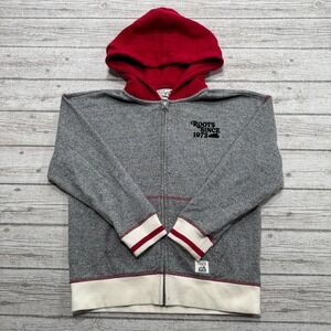 Roots Cabin Hoodie Kid's XL Gray Red Full Zip Athletic Varsity Sweatshirt Skater